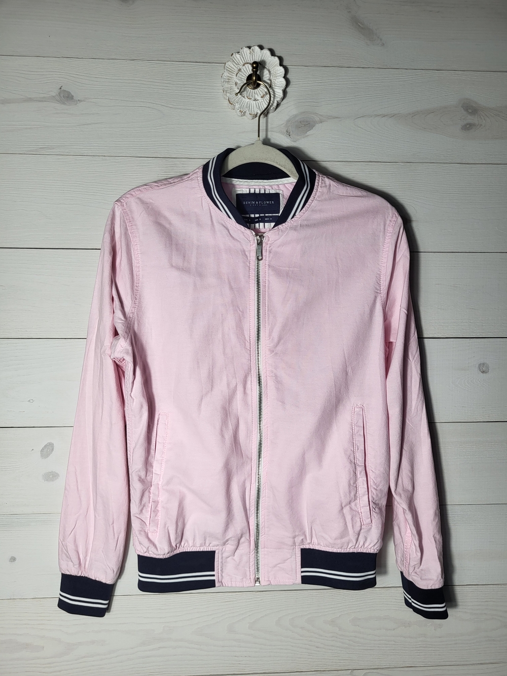 Denim & Flower Varsity Jacket Cotton Preppy Spring Unisex.